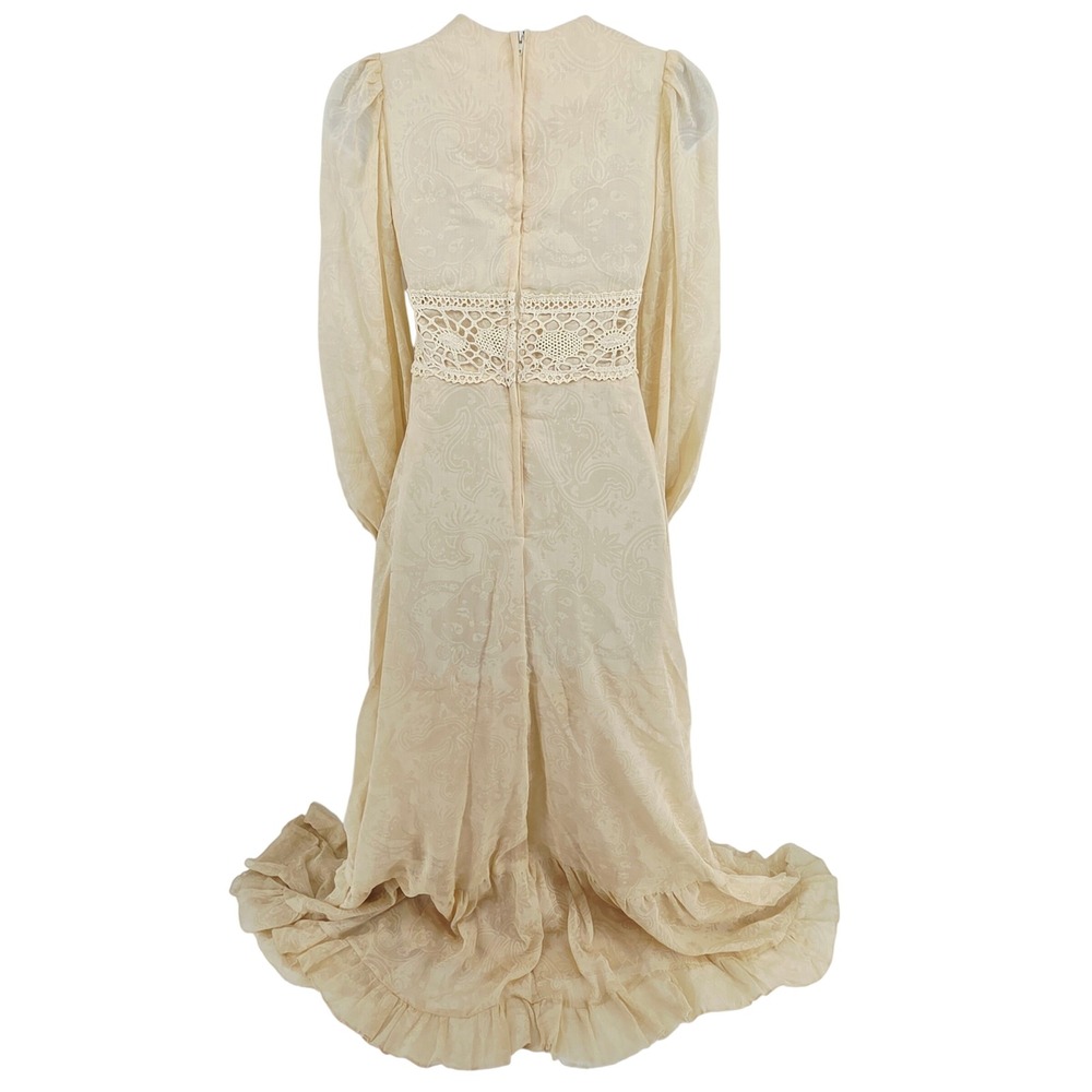 Vintage 1970s Gunne Sax Jessica Cream Crochet Maxi Prairie Sheer Dress Sz 5 - Picture 8 of 16
